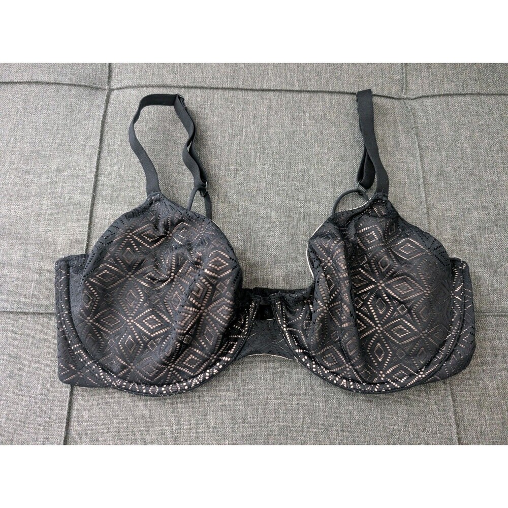 Auden Unlined Demi Coverage Underwire Bra Lace Sheer Mesh Womens 34DD Black